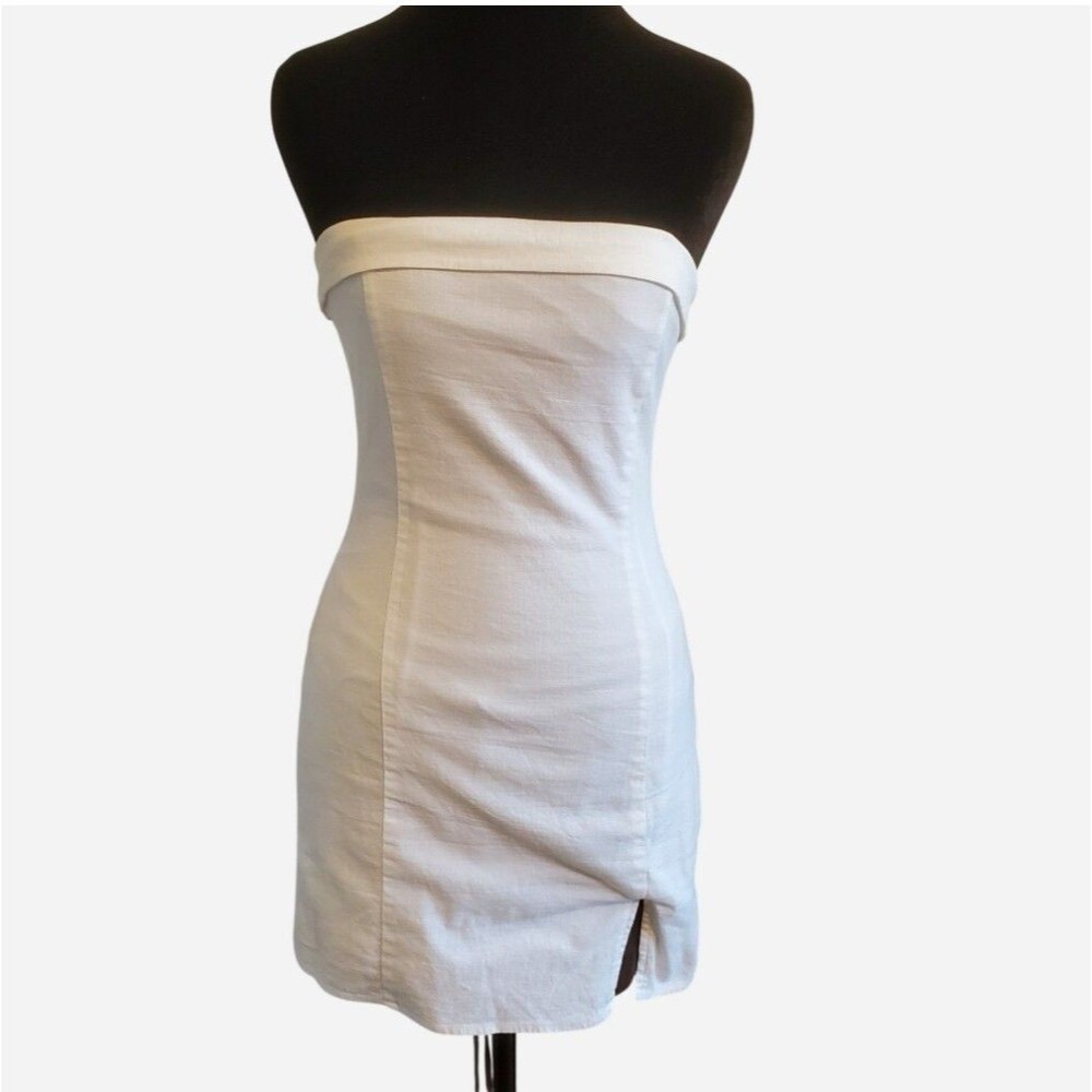 Sky To Moon White Strapless Cotton Mini Dress Side Slit S Y2k 90 Coastal Minimal